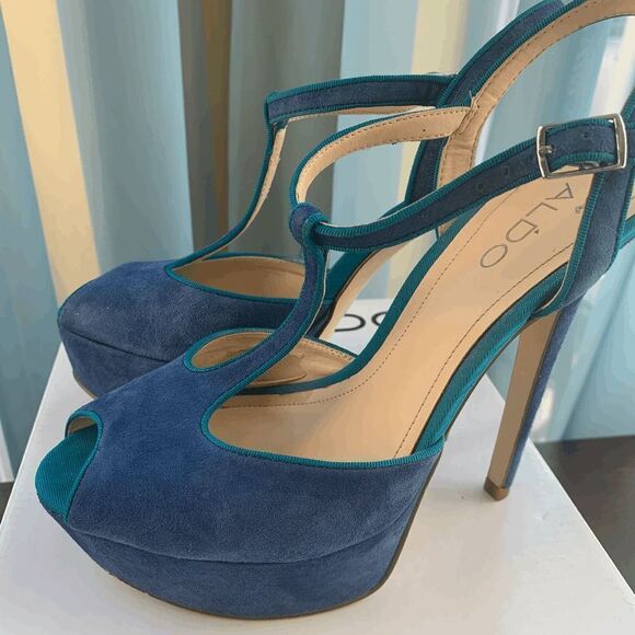 Aldo Womens Detamble Peep Toe High Heels Ankle Strap Blue EU 38 - Picture 7 of 13